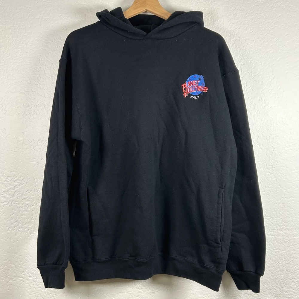 VTG Planet Hollywood Hoodie Black Maui Embroidered Logo Size L